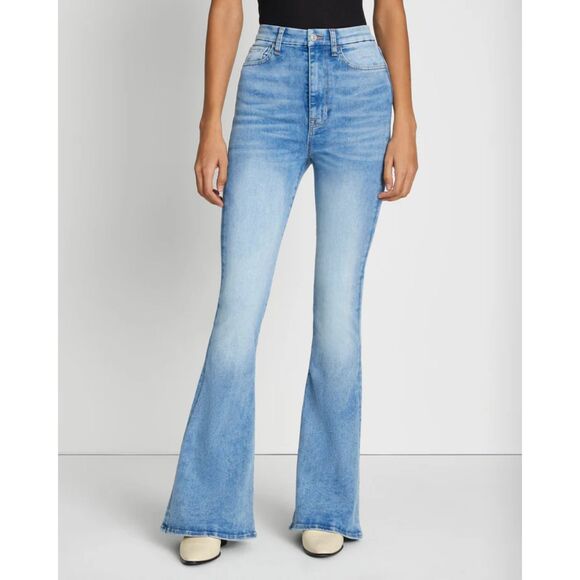 7 For All Mankind No Filter Ultra High Rise Skinny Flare raw hem jeans size 25 - Picture 1 of 10